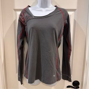Mountain Hardware Long Sleeve Gray Shirt Trimmed with Red Raw / Unfinished Hem